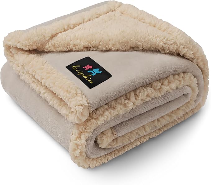 Waterproof Pet Blanket, Liquid Pee Proof Dog Blanket for Sofa Bed Couch, Reversible Sherpa Fleece Furniture Protector Cover for Small Medium Large Dogs Cats, Grey Beige Medium（57" x 40"） | waterproof pet blanket sherpa fleece reversible couch cover bed...