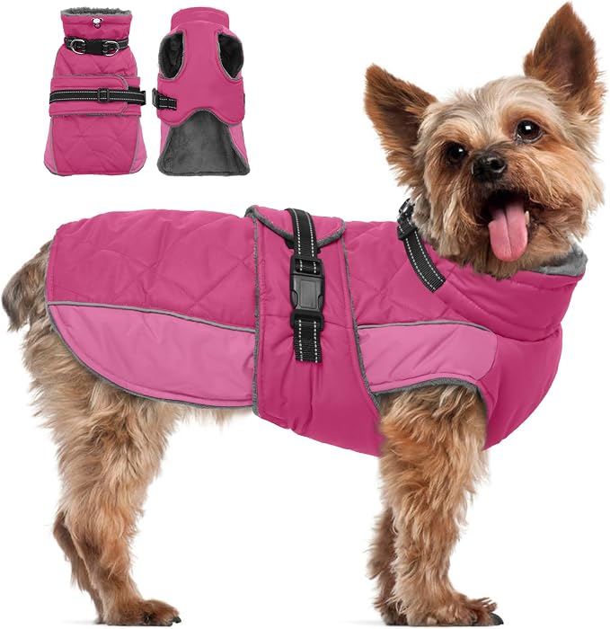 QBLEEV Warm Dog Jacket - Reflective, Adjustable Winter Coat with Turtleneck for Cold Weather, Waterproof Fleece Snowsuit for Small, Medium, Large Dogs