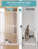No Pawblems 55" Extra Tall Pet Gate, 29"-40" Wide Tall Dog Gate, White | No Drilling Pressure Mounted, 1.37" Narrow Spacing, Auto Close Tall Cat Gate for Doorway Hallway, One-Hand Operation