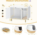 Hzuaneri Cat Litter Box Enclosure, Hidden Litter Box Furniture with Storage | Large Wooden Cabinet with Sisal Mat, Modern Cat Washroom for Living Room, Bedroom, Entryway, White and Gold 01503GCLB