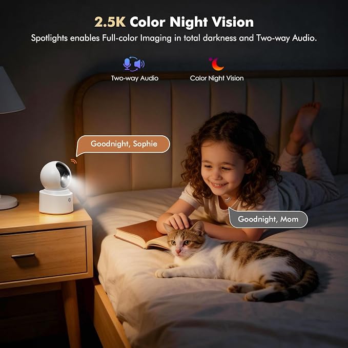 Battery Powered Indoor Camera Wireless for Home Monitoring | Rechargeable Pet Camera, 360° PTZ, 2.5K Color Night Vision, Dual-Band WiFi, 2-Way Audio, TF Storage, Dog Cam with phone app
