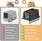Stainless Steel Litter Box with Lid, XL Enclosed Cat Litter Box for Big Cats, Easy to Clean High Sided Metal Kitty, Front & Top Entry, Scoop, Mat& Foot Pedal - Black