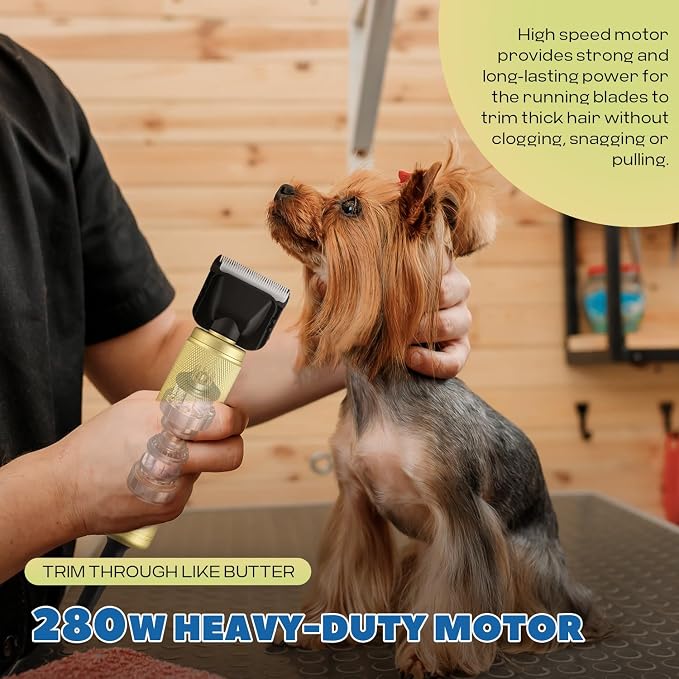 Pet Grooming Clippers 280W for Thick Heavy Coats, 2000-6000rpm Stepless Speed Control & 10ft Power Cord, Low Noise< 50db, Dog Trimmer Kit with Extra Detachable Blade (280W)