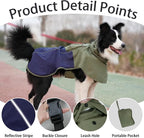 MAMORE Dog Raincoat with High Collar - Waterproof Adjustable Dog Rain Jacket, Lightweight Reflective Pet Rain Coat for Small Medium Large Dogs for Outdoor Walking Hiking(Green&Navy, XX-Large)