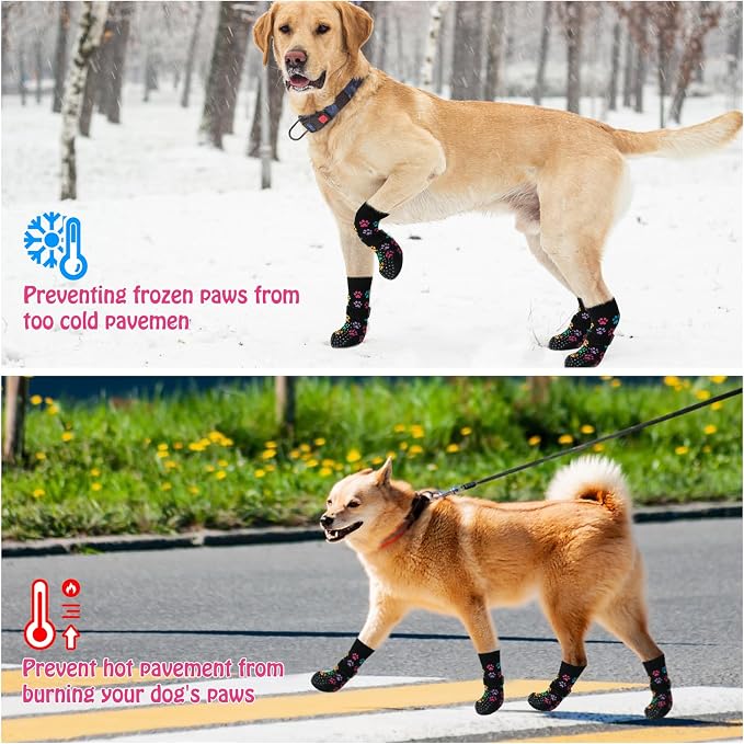 SCENEREAL Anti Slip Dog Socks to Prevent Licking Paws for Hardwood Floors | Double Sides Dog Shoes Boots & Paw Protectors for Hot/Cold Pavement, Dog Grippy Booties for Small Medium Large Senior Dogs