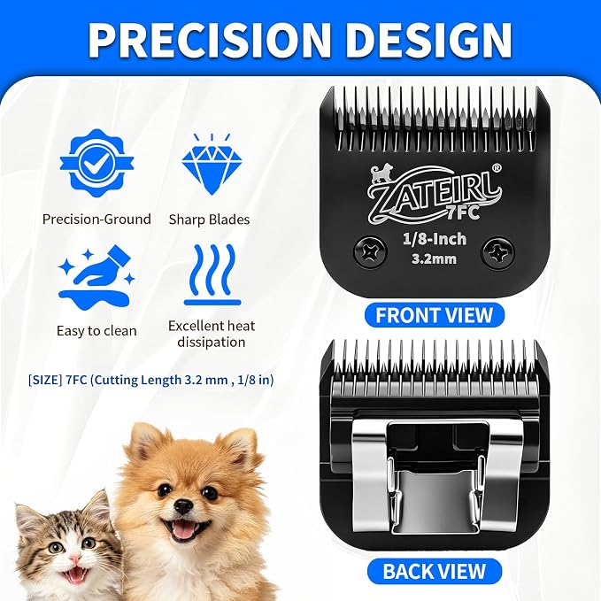 3 Pack Pet Grooming Clipper Blades with Steel Cutters, Sizes 10, 30 & 7FC, Black, Compatible with Andis, Oster A5, Wahl KM10 A5 Style Dog Clippers