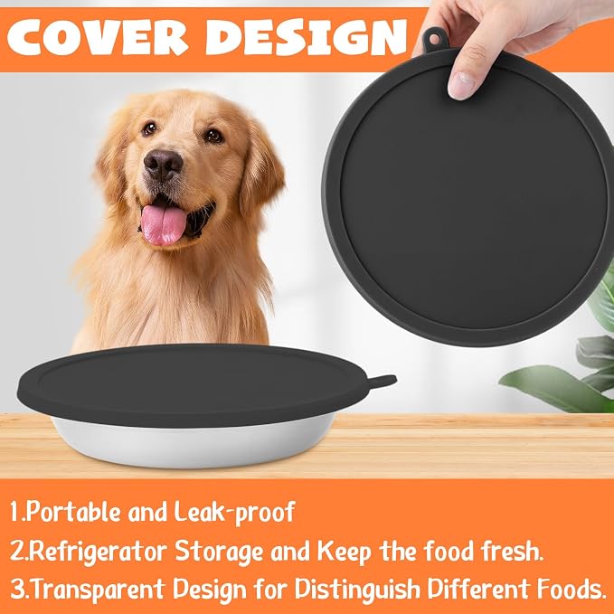 Patelai Stainless Steel Dog Bowls with Silicone Lids for 1.9 Cups Portable Food and Water Dishes for Pets Sealable Containers for 6.3" for Cats & Small Dogs(4 Pcs,Black)