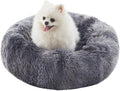 23 in Faux Fur Fluffy Donut Dog Bed for Small Dogs,Tie-dye Grey | Calming Plush Round Puppy Pet Bed with Removable & Washable Cover,Fits up to 25 lbs Pets