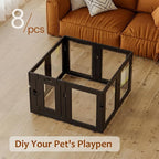 Clear Acrylic Dog Playpen Indoor, Puppy Cat Small Pet Play Pen, Easy Assemble & Disassemble Sturdy Plastic Dog Fence with Heavy Duty Door Lock (8 Panels - 24 in), Black