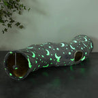 Cat Tunnel Tube with Plush Ball Toys Collapsible Self-Luminous Photoluminescence, for Small Pets Bunny Rabbits, Kittens, Ferrets,Puppy and Dogs Grey Moon Star (S-Shape)