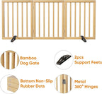 Dog Gates for Doorways Stairs, Foldable Freestanding Pet Gate, Dog Fences Indoor, Bamboo Dog Gates (Natural, 18-55" Wide)