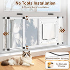 Full Glass Cat Door for Window,28.5"-32" Adjustable Width,1-Min Install | 4 Locking Modes,Aluminum Frame,HD Glass,Magnetic Closure,Weatherproof Sliding Pet Door Window Insert for Cats