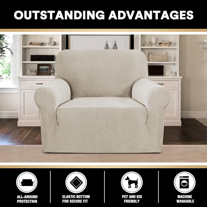 Stretch Chair Cover Chair Slipcovers with Arms 1-Piece Chair Sofa Slipcovers or Living Room Non Slip Armchair Cover Furniture Protector Dogs Pet Friendly(Armchair,Island Fossi)