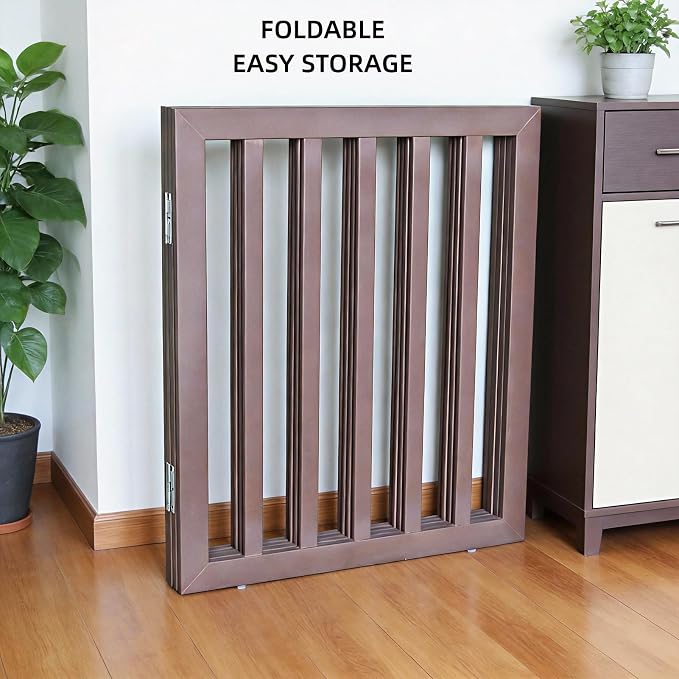 Dog Gate Indoor, Freestanding Dog Fence for The House, Doorways, Hallways,or Stairs,Pet Gate Foldable Wooden,Expandable 24" Height 3 Panels,Brown