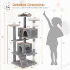 54 Inch Cat Tree Tower with Scratching Post, Light Grey | Multi-Level Cat Tower with Condo and Climbing Ladder, Play Toy Balls House for Indoor Cats