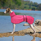 Greyhound Whippet Raincoat Waterproof with Reflective Stripe high Neck fit for Italian Greyhounds Whippets Long Back Breeds - Pink - XL