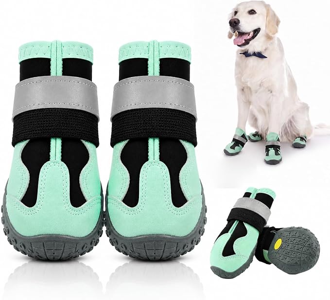 Dog Shoes for Hot Pavement,Non-Slip Breathable Mesh Dog Boots with Reflective Adjustable Straps,Waterproof Paw Protectors for Small Medium Large Dogs,Summer Hiking Walking,7#,Green