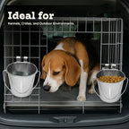 4 Quart Stainless Steel Flat Sided Bucket with Dual Hooks | 2 Pcs Durable Food & Water Bowl for Dogs Cats Goat & Livestock | Fits kennel Cage Critter Crate Hanging Pet Pail | Multipurpose