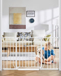 29"-51" Extra Wide Baby Gate, No Drilling Auto Close Dog Gate, White | Indoor for Doorways & Stairs, Pressure Mounted Adjustable Pet Gate, Easy Walk Through Gate for Baby & Pet Stroller Friendly