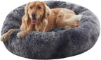 36 in Faux Fur Fluffy Donut Dog Bed for Large Dogs,Tie-dye Grey | Calming Plush Round Pet Bed with Removable & Washable Cover,Fits up to 80 lbs Pets