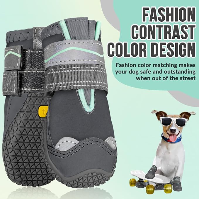SlowTon Dog Shoes for Large Small Medium Dogs - Waterproof Dog Boots for Summer Hot Pavement, Paw Protector for Outdoor Walking Winter Snow, Anti-Slip Rubber Dog Booties for Hardwood Floor (Grey, 5)