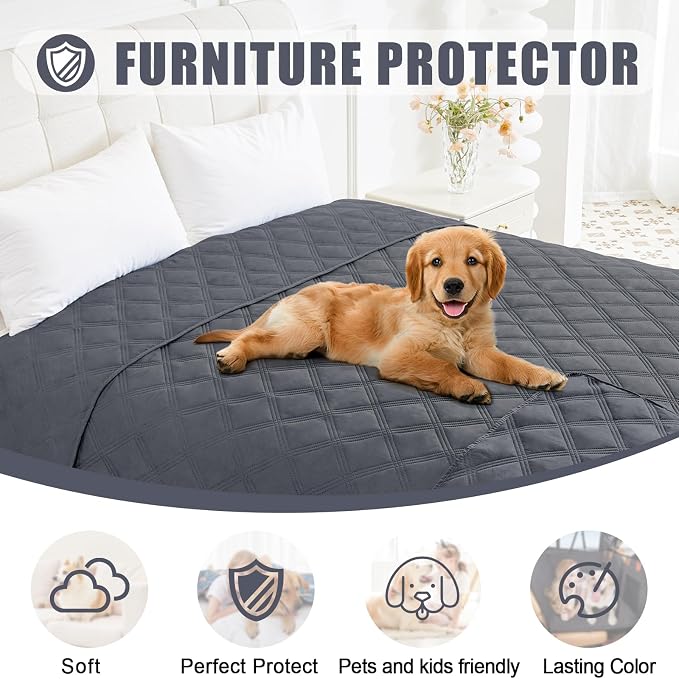 Smiry Waterproof Dog Bed Cover, Reversible Pet Blanket for Sofa Couch | Soft Washable Dog Blanket, Leakproof Couch Cover for Dogs Cats & Furniture Protection, 52x82, Dark Grey/Dark Grey