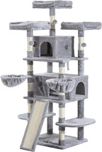 Allewie 68 Inches Cat Tree/House and Towers for Big Feline/Scratching Post/Multi-Level Large Kitty Climbing Tree with Condo/Light Grey