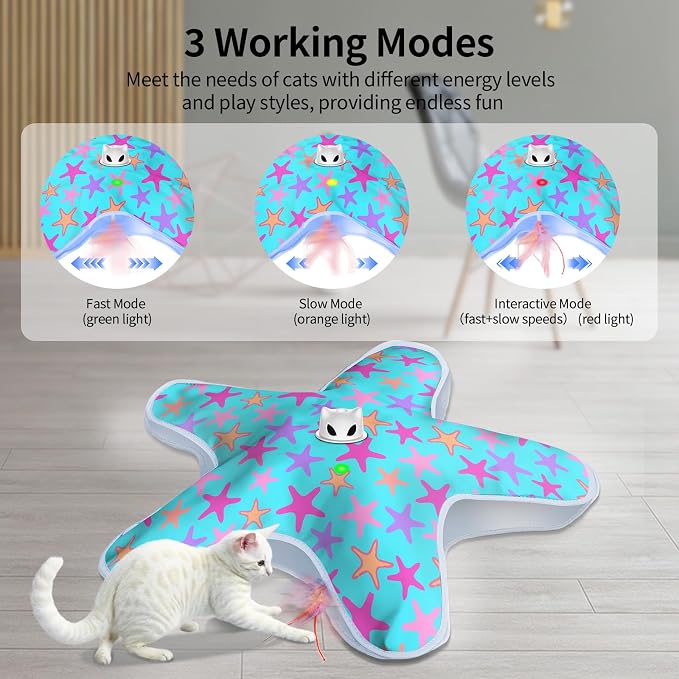 Rechargeable Interactive Cat Toys, Automatic Cat Toy for Indoor Cats, Durable Hide and Seek Cat Toy with Moving Concealed Feathers, Touch Activated Kitten Toys Cat Exercise Toys, Blue Purple Cover