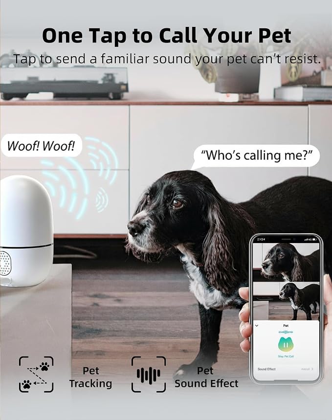 VIRTAVO Pet Camera Indoor No Subscription 2 Pack, for Dog Cat Baby | Dual Lens Dual View, 360° PTZ, Auto Motion Tracking, 2-Way Audio, Night Vision, Phone App, SD & Cloud, Wired