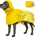 MAMORE Dog Raincoat, Waterproof Rain Jacket for Small Medium Large Dogs, Windproof Reflective Adjustable Breathable Pet Rain Coat with Storage Pocket and Leash Holes (Mineral Yellow, Small)