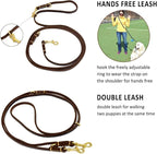 Multi Function 8ft Genuine Leather Hands Free Dog Training Leash for Puppy Small and Medium Dogs (8 Foot*3/8 inch, Brown)