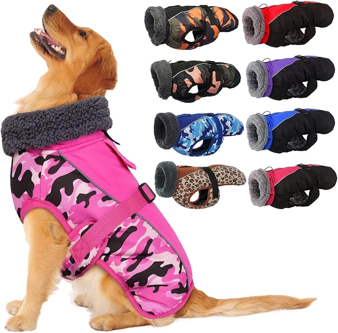 IECOii Extra Warm Reflective Adjustable Dog Jacket with Buckle Fleece Turtleneck for Cold Weather, Soft Winter Coat for Small, Medium, Extra Large Dogs