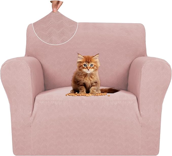 MAXIJIN Chair Covers for Living Room 1 Piece Stretch Sofa Chair Slipcovers with Arms (31"-46") Furniture Protector for Dog Pet Couch Armchair Cover (Chair, Diamond Pattern Dusty Pink)