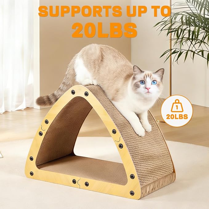 TIMIEEYA Cardboard Cat House - Triangle Cardboard Cat Scratcher Cozy Cats Lounger as Tunnel and Sofa, Cat Scratcher for Indoor Cats, Safe & Secure