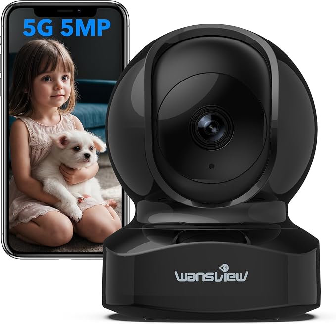 wansview Security Camera, IP Camera Dual Band 5G & 2.4G Wi-Fi, Q5 5MP Black | Home Indoor Camera for Baby/Pet/Nanny, 2 Way Audio Night Vision, Compatible with Alexa, with TF Card Slot and Cloud