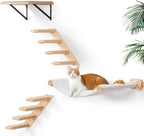 Cat Wall Hammock Set of 4, Floating Fabric Hammock, 2 Ladders, Flat Shelf | Reversible Hammock, Two Four-Step Ladders, Wall Flat Shelf, Space Saving,Wall Mounted Cat Bed Furniture, Indoor Playground