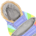HDE Dog Puffer Jacket Fleece Lined Warm Dog Parka Winter Coat with Harness Hole Pastel Rainbow - XXL