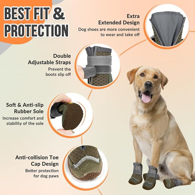 SlowTon Dog Shoes for Large Small Medium Dogs - Breathable Dog Boots for Summer Hot Pavement, Paw Protector for Outdoor Walking Winter Snow, Anti-Slip Rubber Dog Booties for Hardwood Floor (LBR, 5)