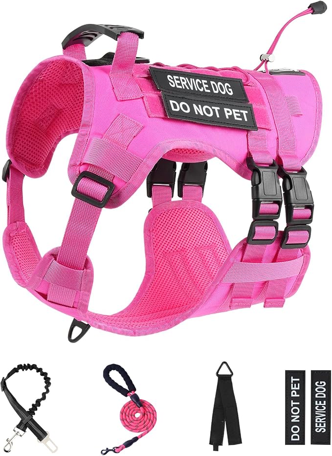 No Pull Tactical Dog Harness Small Sized Dog, Service Dog Vest, S, Pink | Tactical Dog Vest Harness and Leash Set, Adjustable Military Service Dog Harness with Handle for Medium Large Dogs