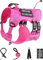 No Pull Tactical Dog Harness Small Sized Dog, Service Dog Vest, S, Pink | Tactical Dog Vest Harness and Leash Set, Adjustable Military Service Dog Harness with Handle for Medium Large Dogs