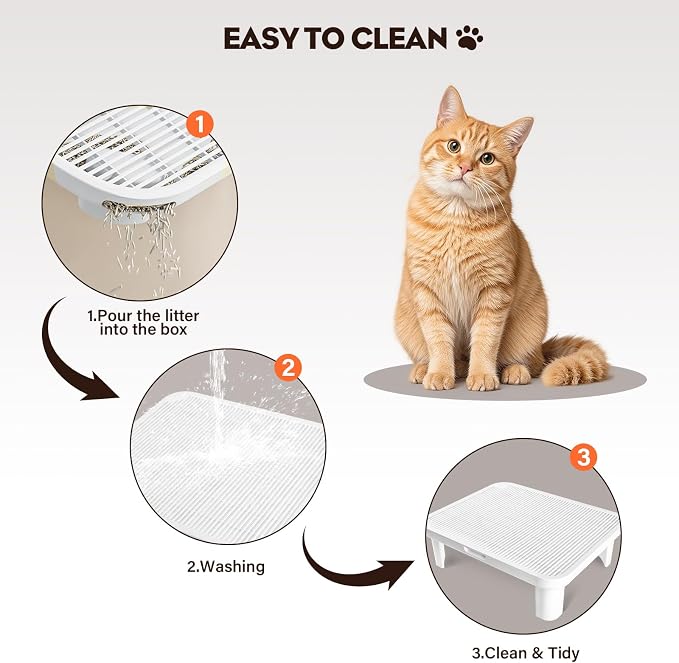 Cat Step Ramp Adjustable Litter Box Step with Filter Function, White | Elevated Double Layer Litter Box Ramp for Kitten & Old Cats, Easy Cleaning Litter Box Step Stool for Automatic Cat Litter Box