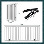 Semiocthome Bamboo Freestanding Dog Gates for Doorways,3-Panel Indoor Puppy Gates for the House with 2 Metal Stands,24"H Folding Pet Gate for Stairs Expands Up to 55"W Fully Assembled Stair Gate White