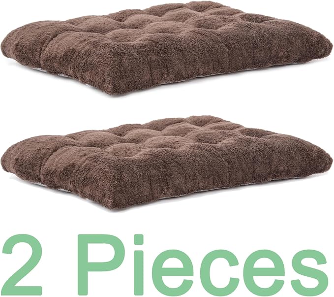 POMIU 2-Pack Washable Dog Bed, Deluxe Plush Crate Beds with Anti-Slip, Machine Washable Kennel Pad Sleeping Mat for Large, Medium and Small Dogs (2 Pack x Coffee, 23.0" L x 18.0" W x 3.0" Th)