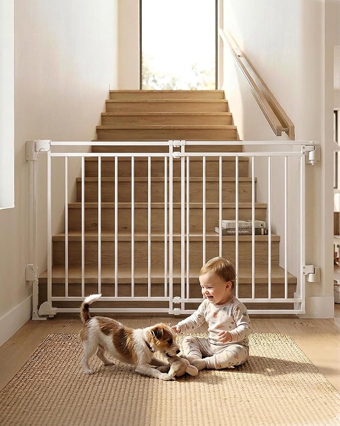 Extra Wide 29" Tall Baby & Dog Gate,32-54" Wide Hardware Mount Gate,White | Auto-Close design,Two-Way Swing, No Bottom Bar,Must Drill to Install