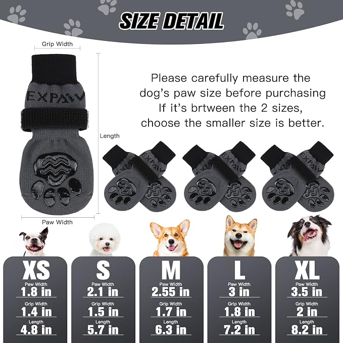 EXPAWLORER 6PCS Anti-Slip Dog Socks to Prevent Licking Paws,Dog Shoes for Hot Pavement,Best Paw Protector Traction Control on Hardwood Floor,Dog Booties for Puppy Small Medium Large Senior Dogs