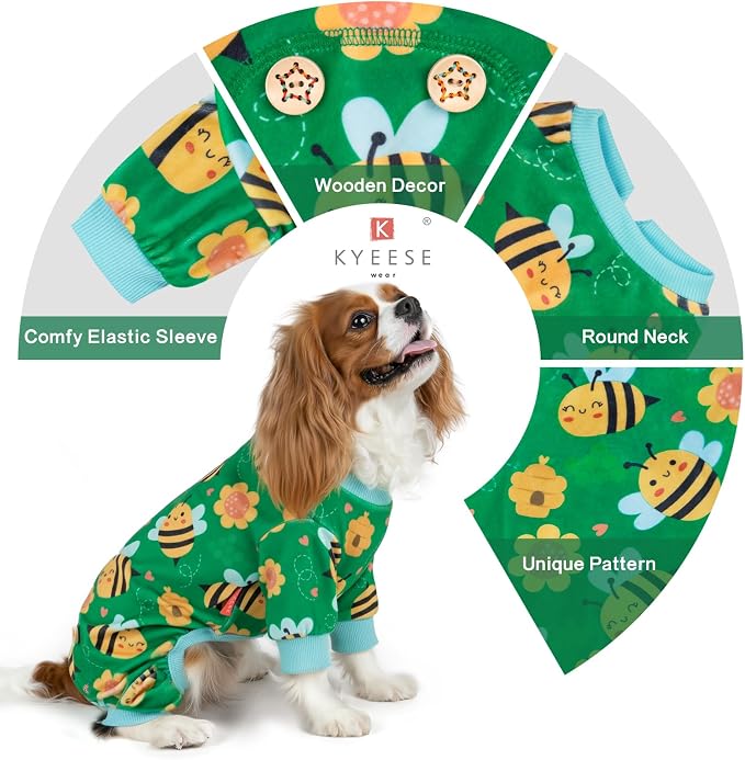 KYEESE Dog Pajamas Comfy Dogs Clothes Little Bee Pets Pjs Stretchy Pets Pjs Soft Pet Onesie Costume Dog Pajamas Small Sized Dogs Velvet Pet Jammies Coat, Large