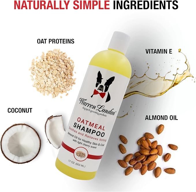 Warren London Oatmeal Dog Shampoo - Soothing Relief for Itchy, Flaky, Dry, & Sensitive Skin - Infused with Vitamins & Neem Oil - Stops Scratching - Made in USA - 17 oz