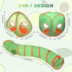 Rypet Cat Toy Tunnel and Cubes Bundle, Play Tubes for Indoor Cats, Green | 3-in-1 Tunnel Cubes Tent, Crinkle Tube for Play, DIY Shapes, Ball and Bell for Play, Tear-Resistant Polyester, Folds Flat