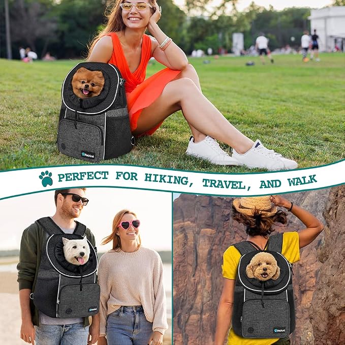 PetAmi Adjustable Dog & Cat Chest Carrier Backpack, Ventilated for Hiking & Camping, Small to Large Pets Up to 15 lbs, Dark Gray