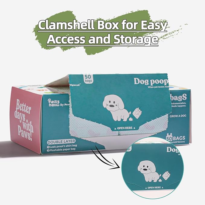2-Ply Dog Poop Bags with Paper Towels-100 Pieces-Ultra Thick and Leakproof Pet Waste Pick-up Bags-no more warm & yuck feeling